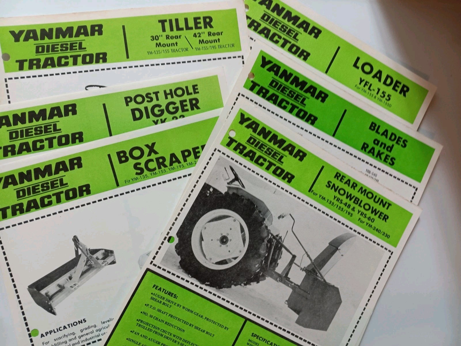 6 Yanmar Tractor Implements Spec Sales Sheet Flyer Farm Equipment Loader Tiller