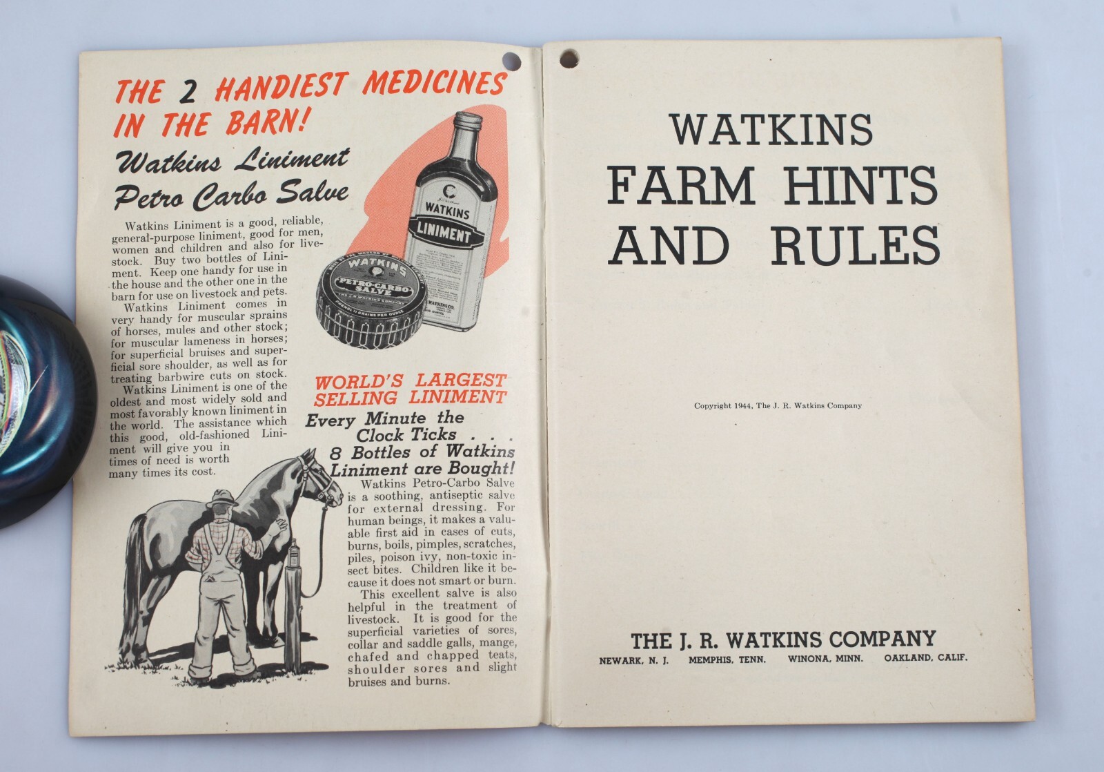 Vintage 1944 Watkins Farm Hints and Rules Booklet