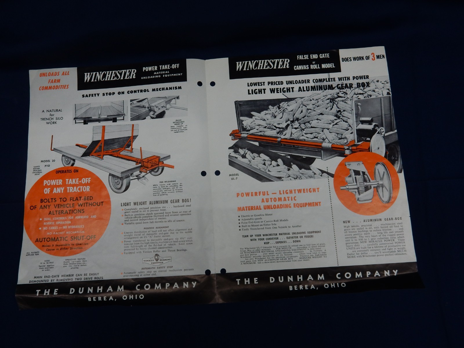 Lot of 2 Vintage Winchester Material Unloading Equipment Model 20 UL-7 Brochure