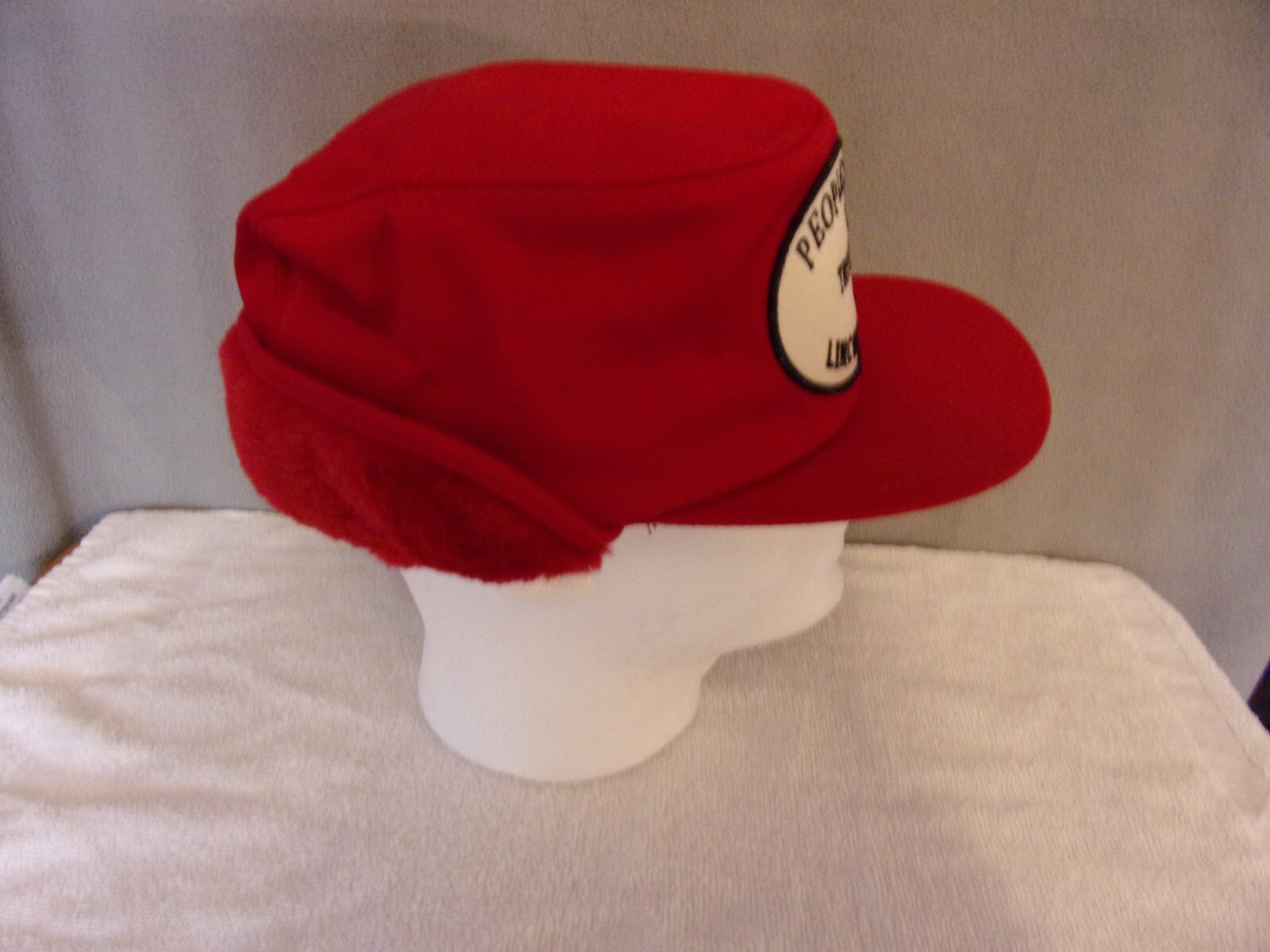 VTG ~ « Peoples Bank & Trust » K-Brand Fuzzy Ear Flap Trucker/Farmer Cap Med-Lg