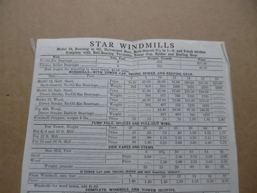 1924 Flint & Walling Mfg. Co Star Windmill Catalog Price List Vintage Original