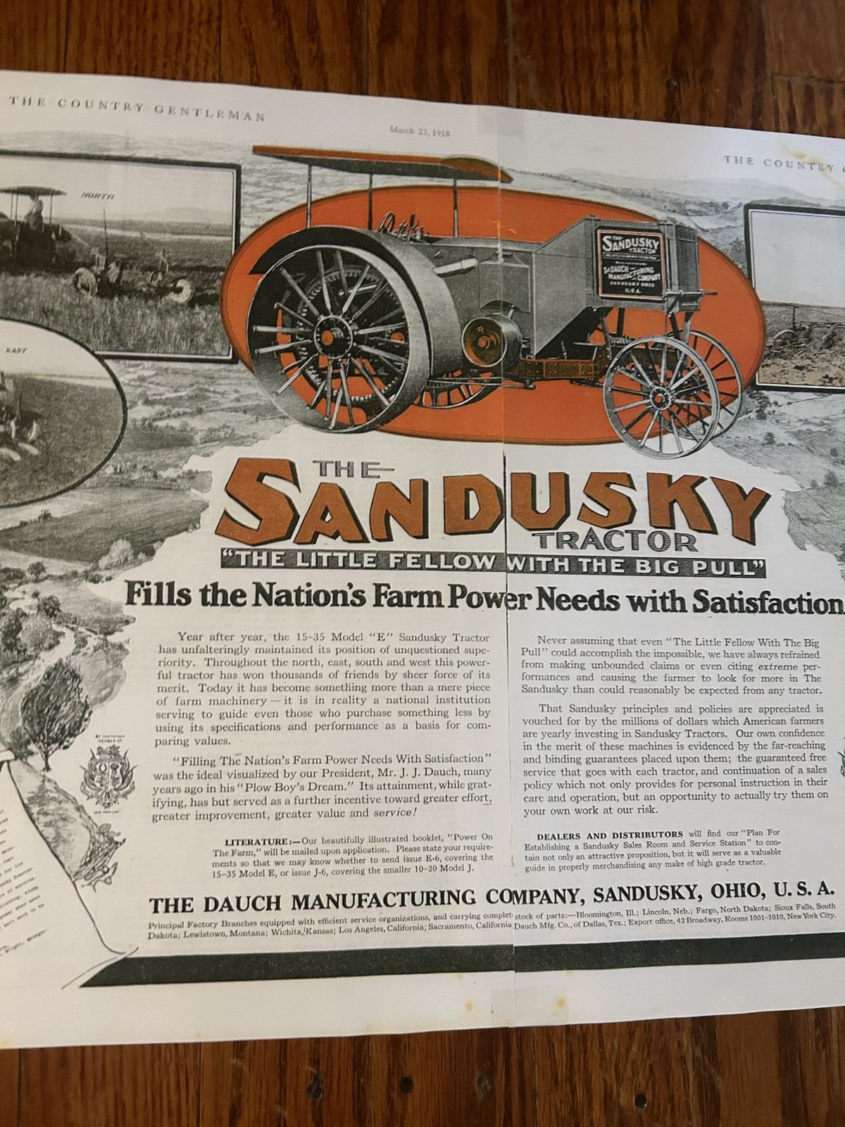 Vintage Advertisement 3x Sandusky Tractor “the Little Fellow With The Big Pull”