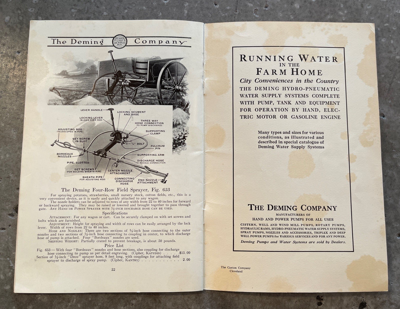 1916 Deming Spray Pump Catalog Orchard Vineyard Signed WP Dallett Letter