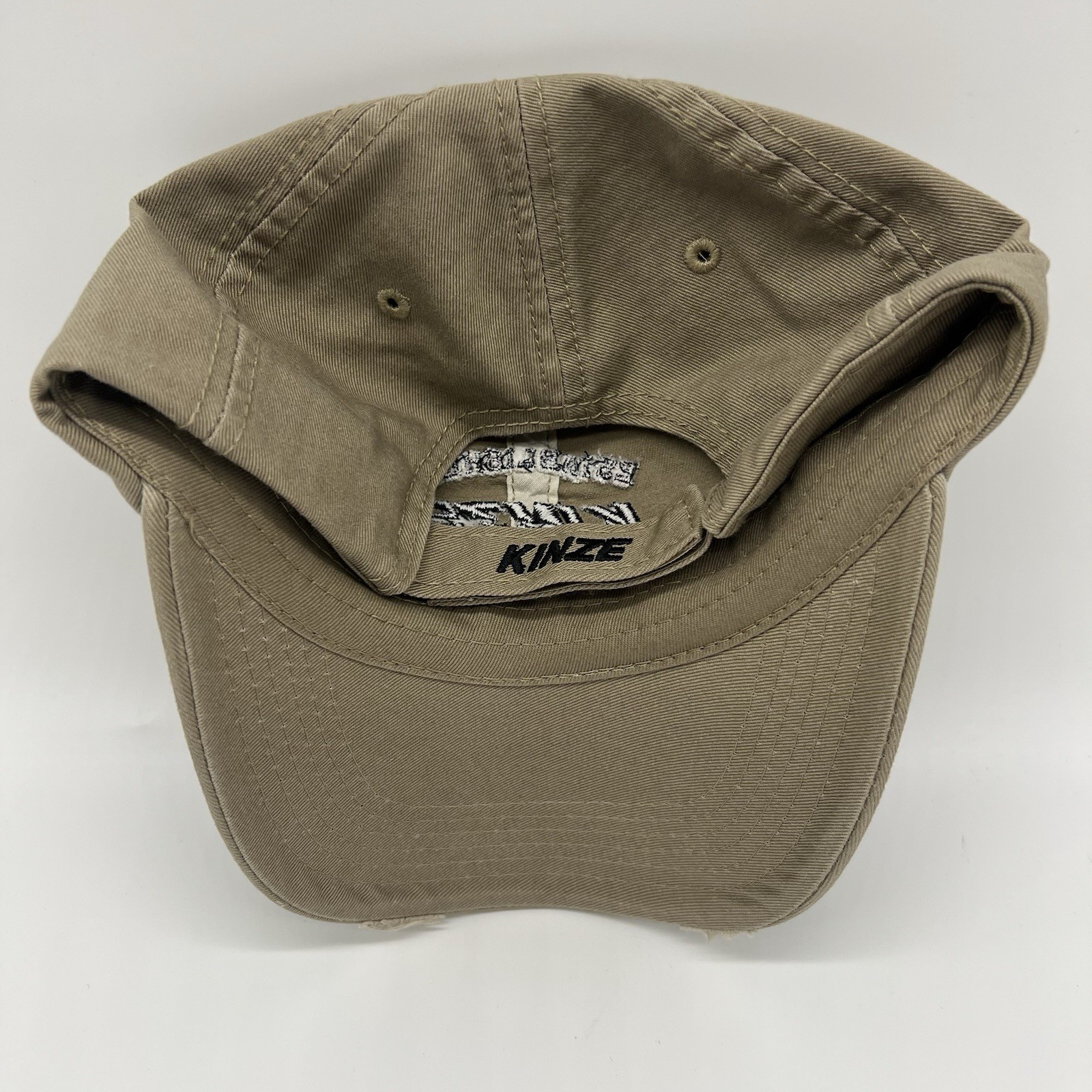 Kinze Planters Baseball Cap, Brown Khaki Distressed Adjustable Velcroe