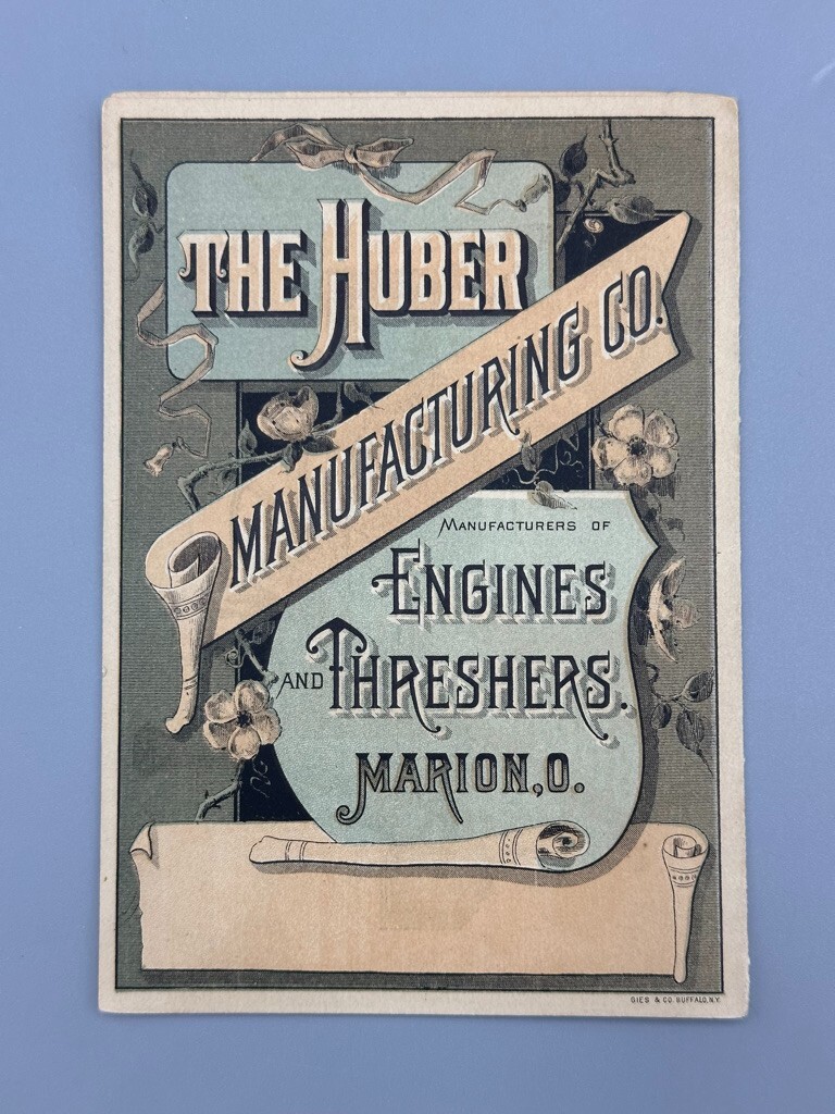 1880s HUBER Engine THRESHER Victorian FARM Advertising Fold Trade Card MARION OH