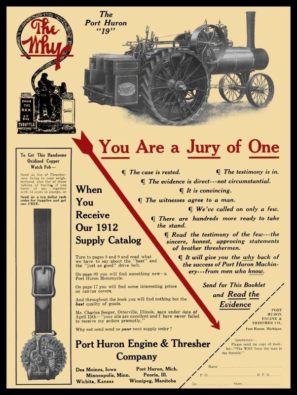 1912 Port Huron Threshing Machine Model 19 NEW Sign 24×30&Prime; USA STEEL XL Size