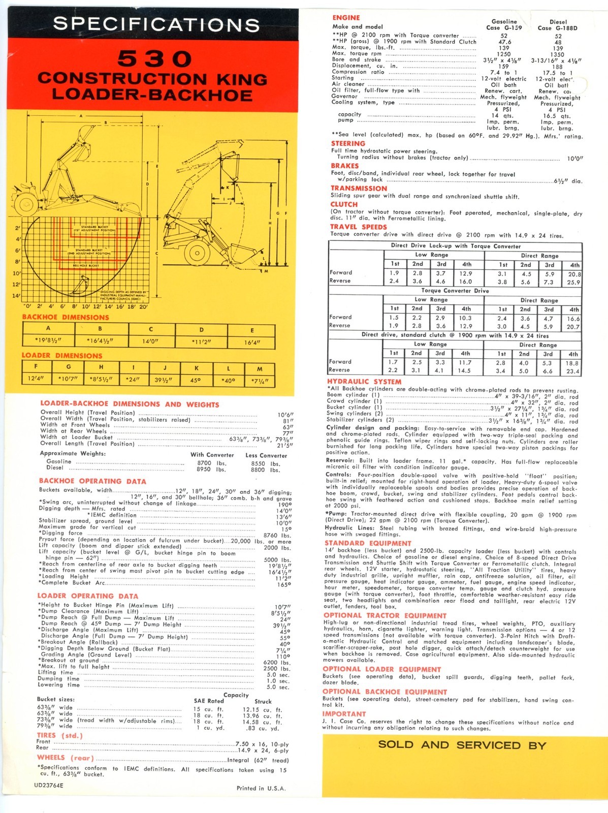 Case 530 Construction King Loader backhoe 1964 sales brochure