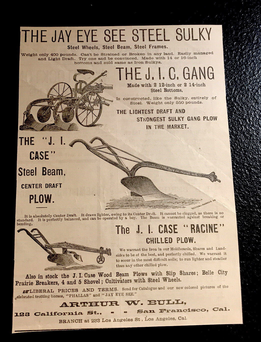 1886 J.I. Case Plows Farm Advertising – San Francisco – California
