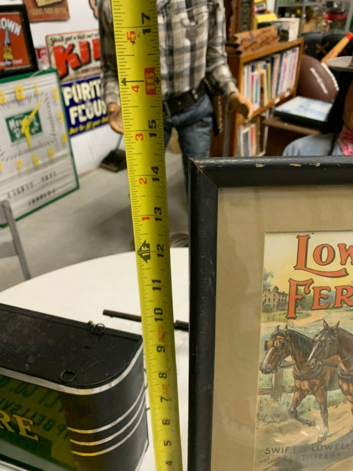 Rare Vintage Lowell Fertilizer Co. Litho Framed Sign FARM GAS OIL SODA COLA 17&Prime;