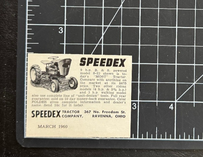 Speedex Tractor Co 9 hp Ravenna OH Lawn Care Yardwork Vintage Print Ad 1960