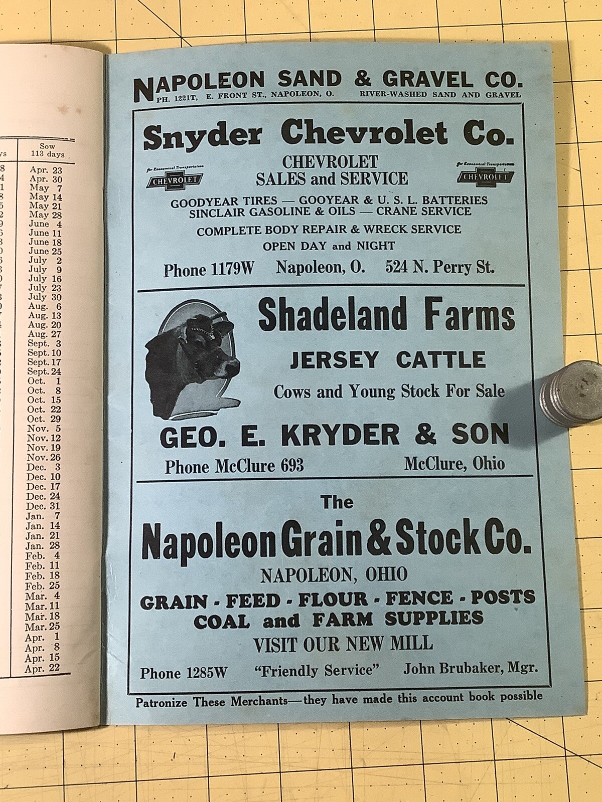 Vintage Farm Account Book L.S. Dunbars Implement Store Napoleon Ohio INV-P1127