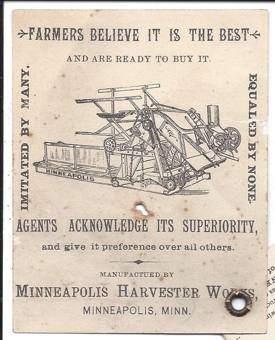 4 Part Card Advertisement About « Minnie » From Minneapolis Harvester Works, 1880s