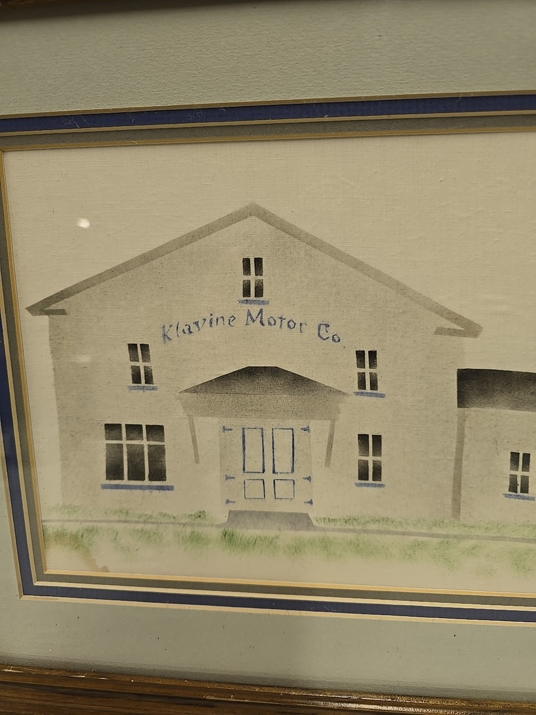 Vintage Klavine Motor Co Geneseo IL Textile Shop Painting Framed New Idea Dealer