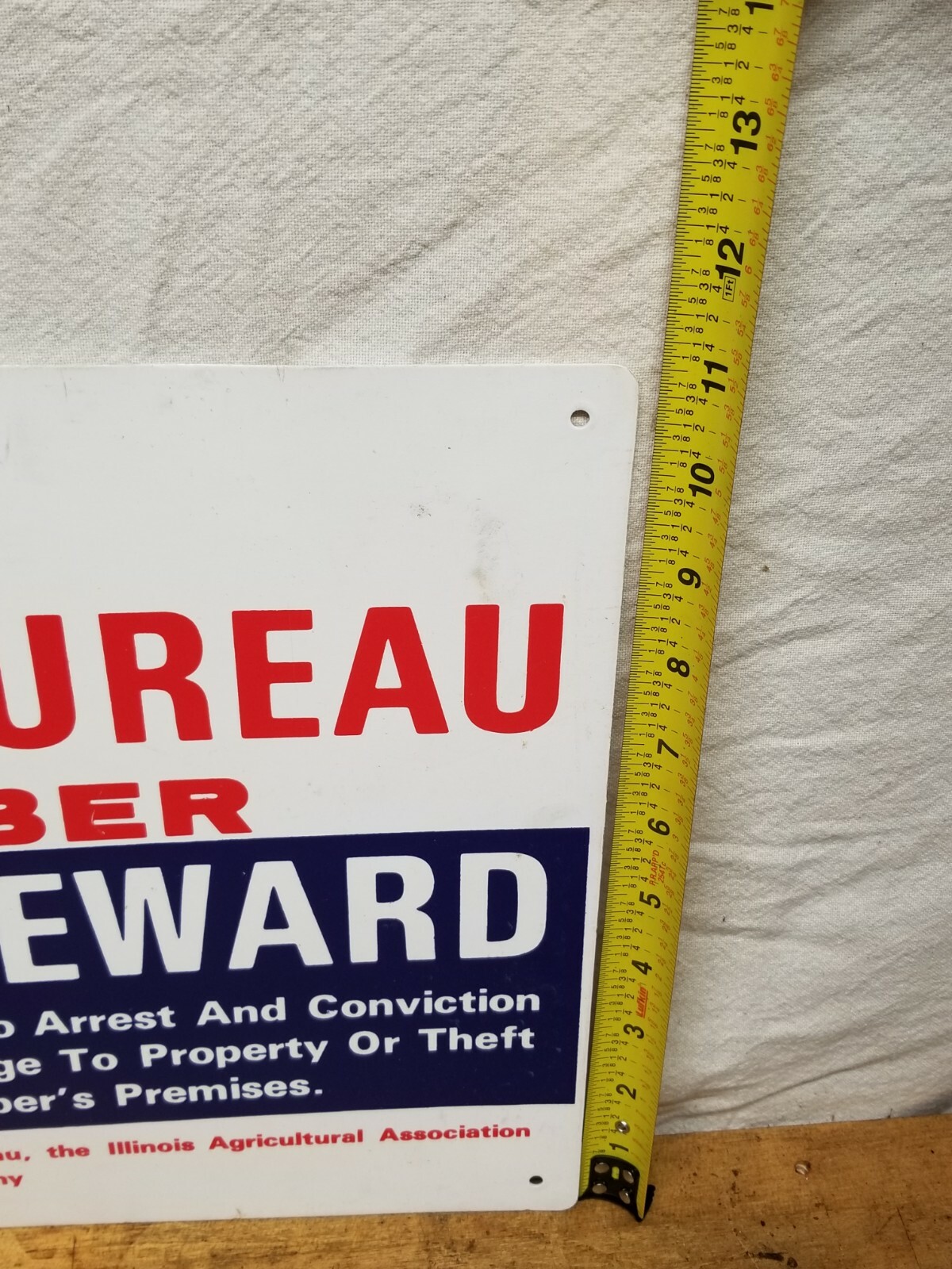 Vintage Illinois Farm Bureau Member Sign $500 Fine Plastic