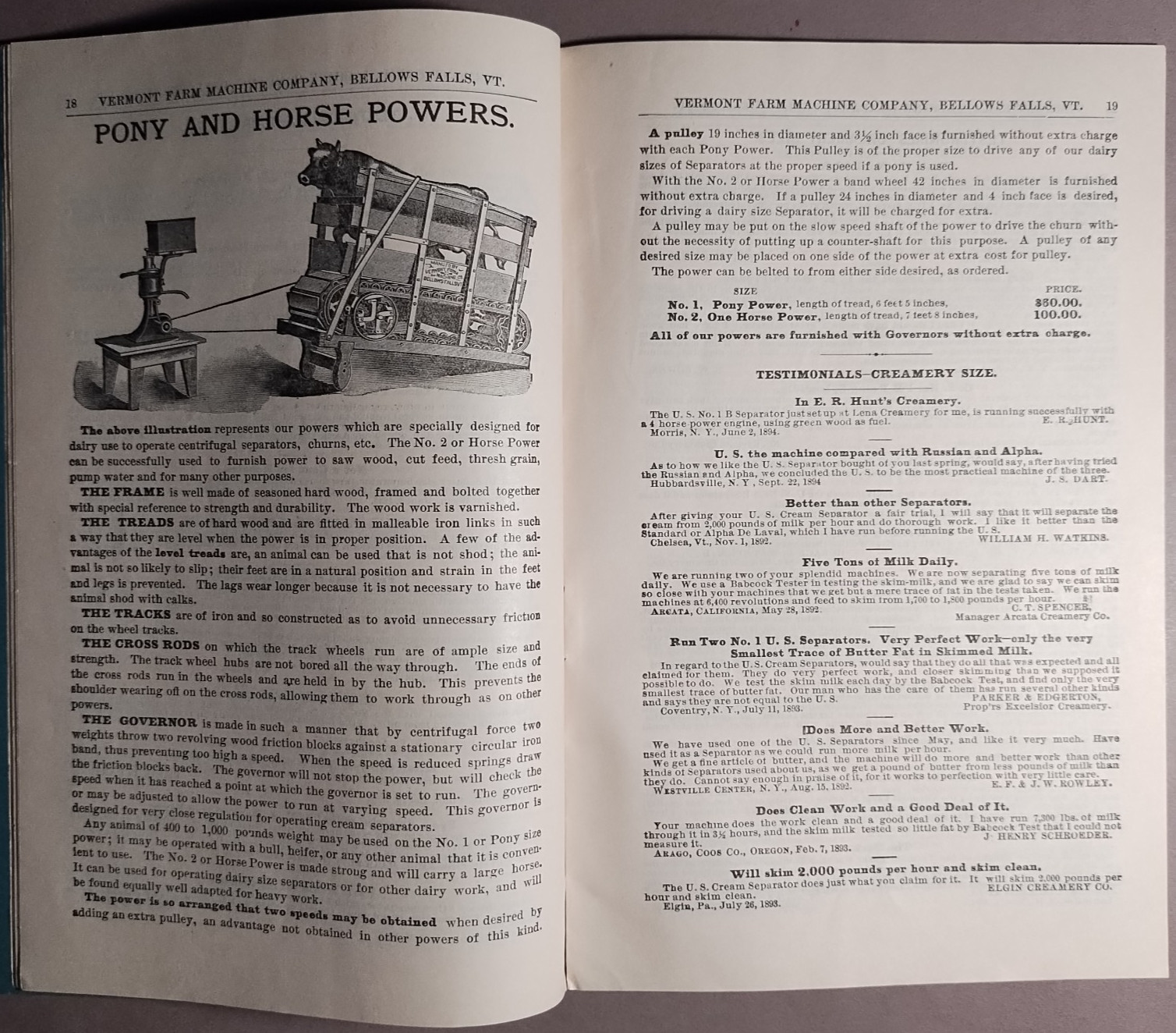 1895 US Cream Separator Vermont Farm Machine Co Catalog #96 Original ++ B6-30