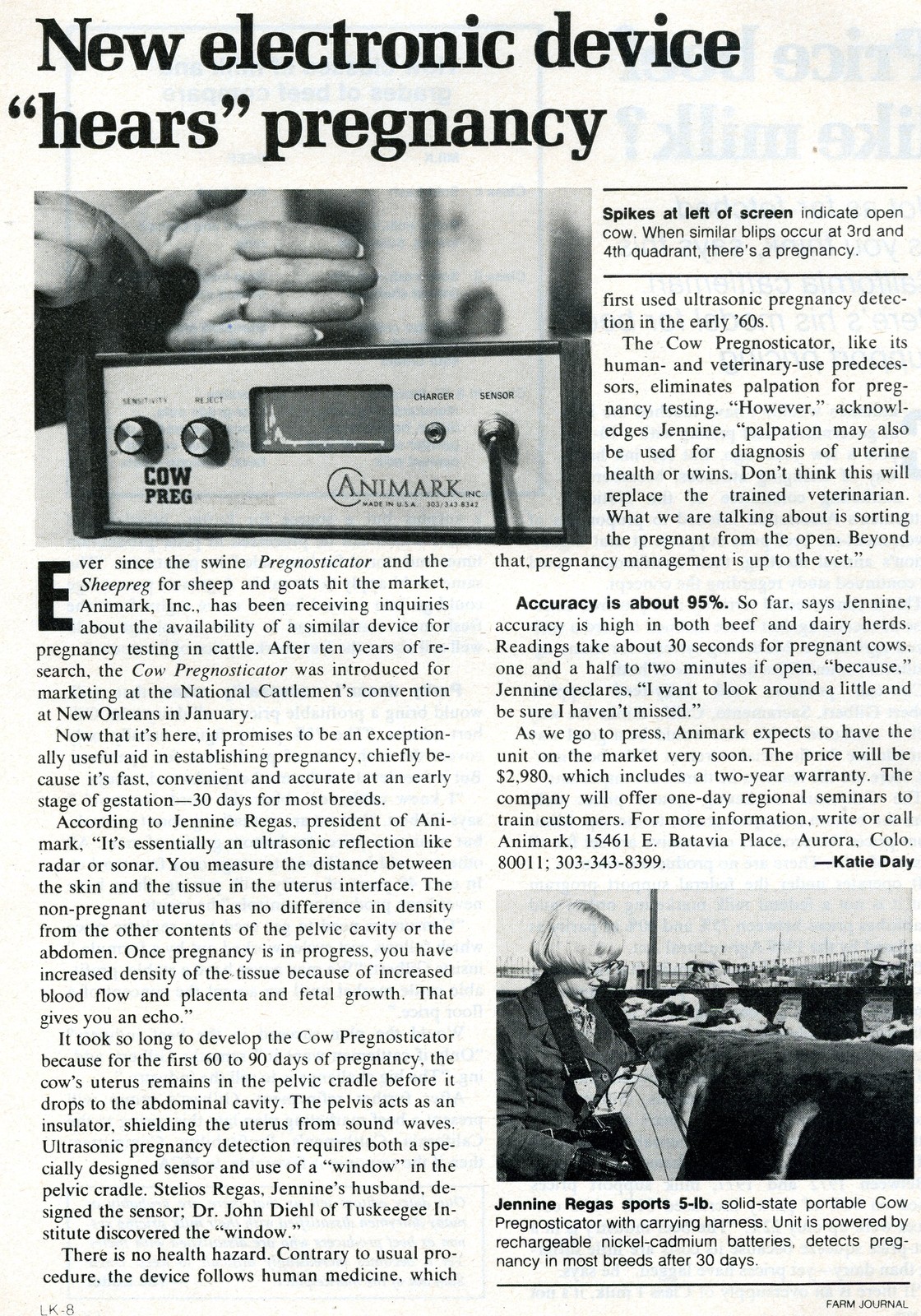 1978 Animark Cow Pregnosticator Pregnancy Test Article Print Ad