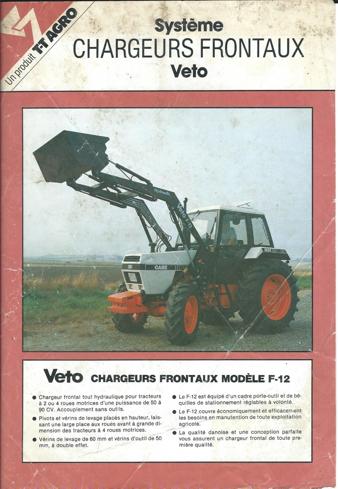 Farm Equipment Brochure Veto F-12 Chargeur Frontaux Loader FRENCH c1984 (F6863)