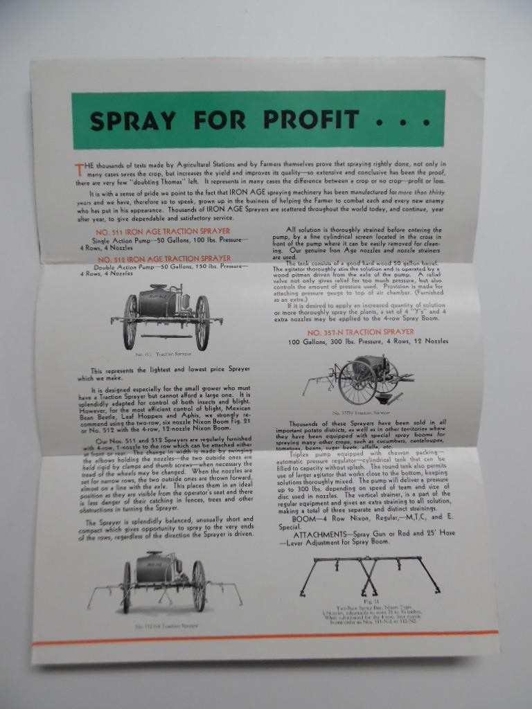 c.1930s IRON AGE Farm Tractor Power Sprayer Duster Brochure A.B Farquhar Vintage