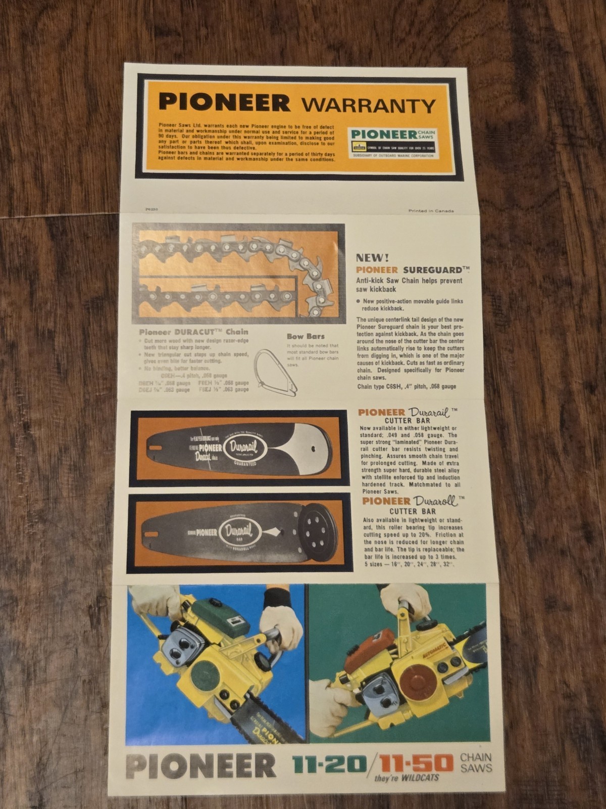 Vintage 1960&rsquo;s OMC Made Pioneer Chainsaw Brochure For 11-20 & 11-50 « Wildcats »