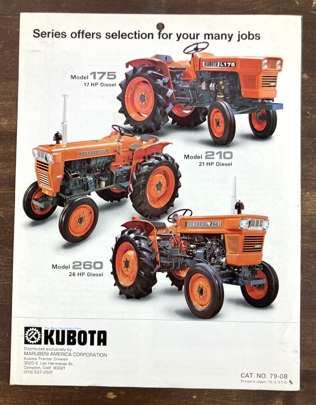 Kubota L175 Diesel Tractor 1972 Dealer Sales Brochure Farm Equipment Japan