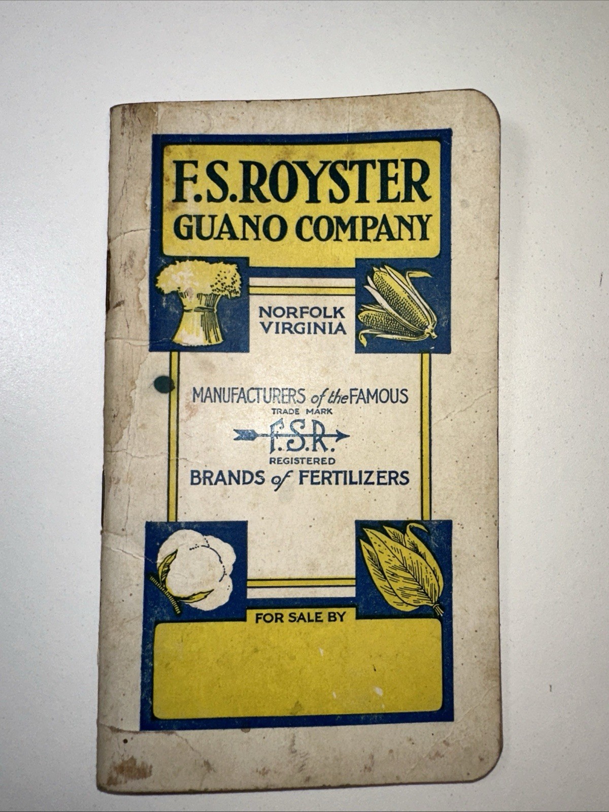 1927 FS Royster Guano Co. Royster Fertilizers Advertising Memo Book. Virginia￼