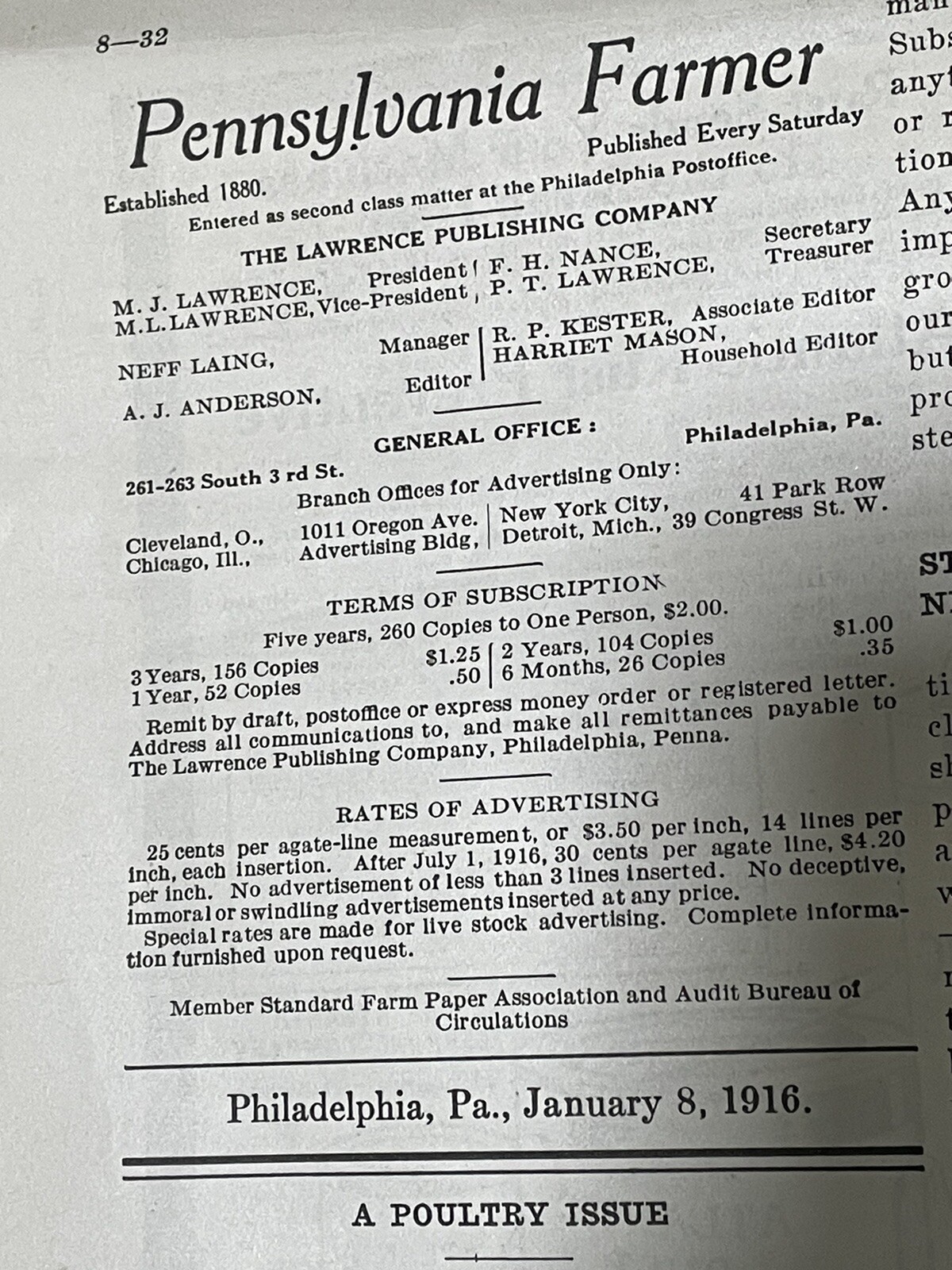 1916 Pennsylvania Farmer Newspaper Vol 39 No 2 Antique advertising Mogul Tractor