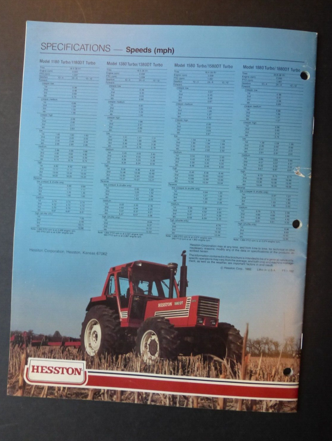 VTG Ad Sales Brochure Catalog Hesston 80 Series Tractors