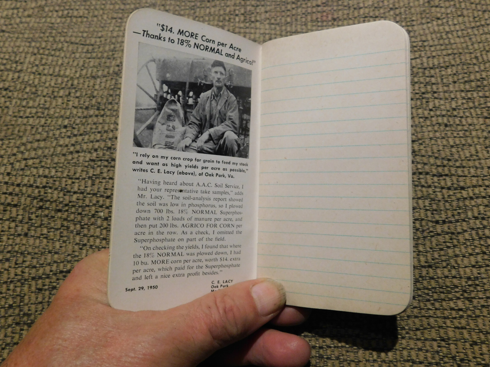 Vintage AGRICO Fertilizer Memo Notebook Farm Equipment Notebook 5.2 x 3&Prime;