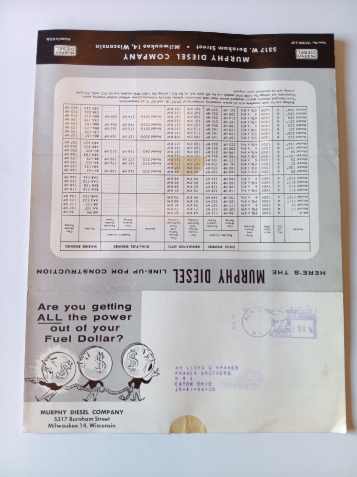 Vintage Murphy Diesel Sales Mailer Advertising Construction Wisconsin 1950s