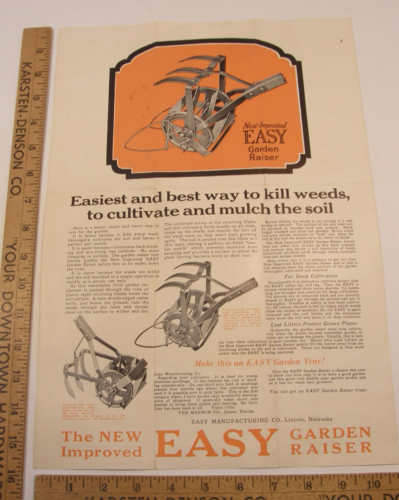 VINTAGE 30&rsquo;s ADVERTISING BROCHURE EASY MFG CO GARDEN CULTIVATOR LINCOLN NE