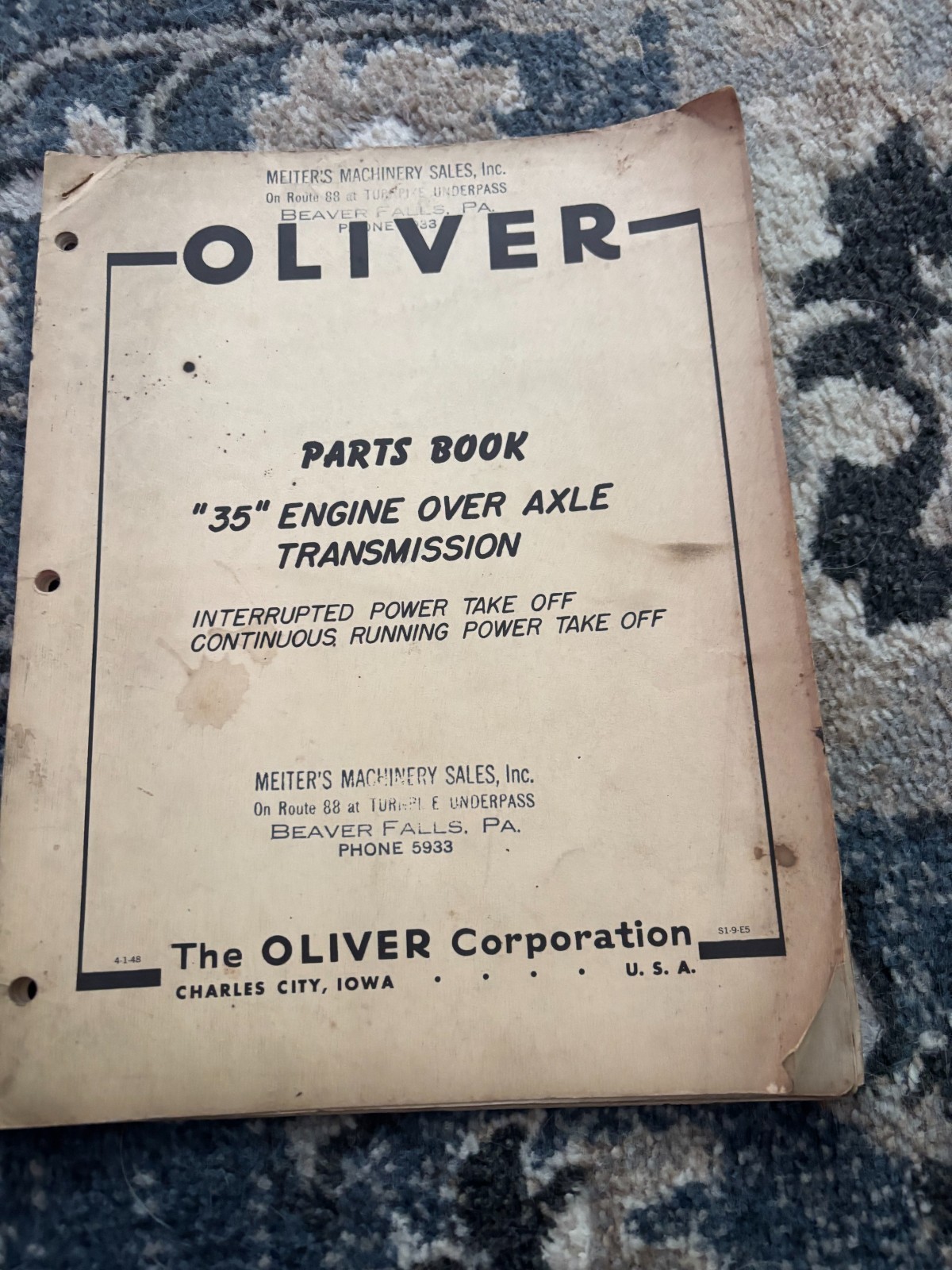 Oliver Tractor 35 Engine Over Axle Transmission Parts Book Manual DCPA26