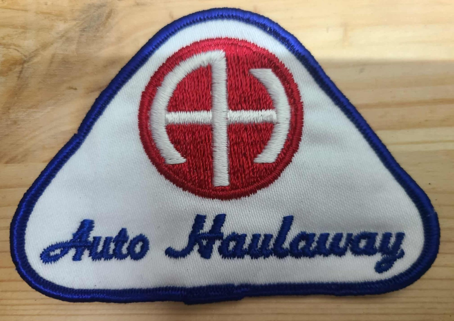 Vintage Auto Haulaway Embroidered Patch Red Blue Car Truck Transport Logo Badge