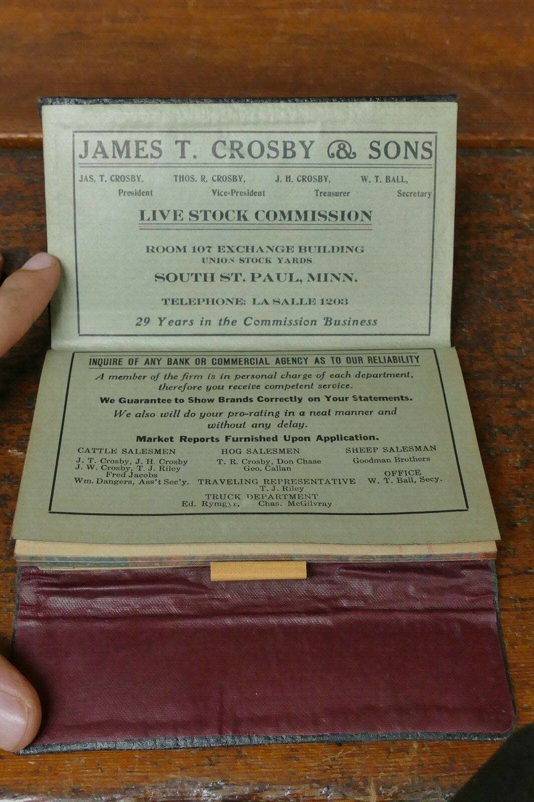 Vintage 1928 Crosby & Sons Union Stock Yard St. Paul MN Commission Ledger Book