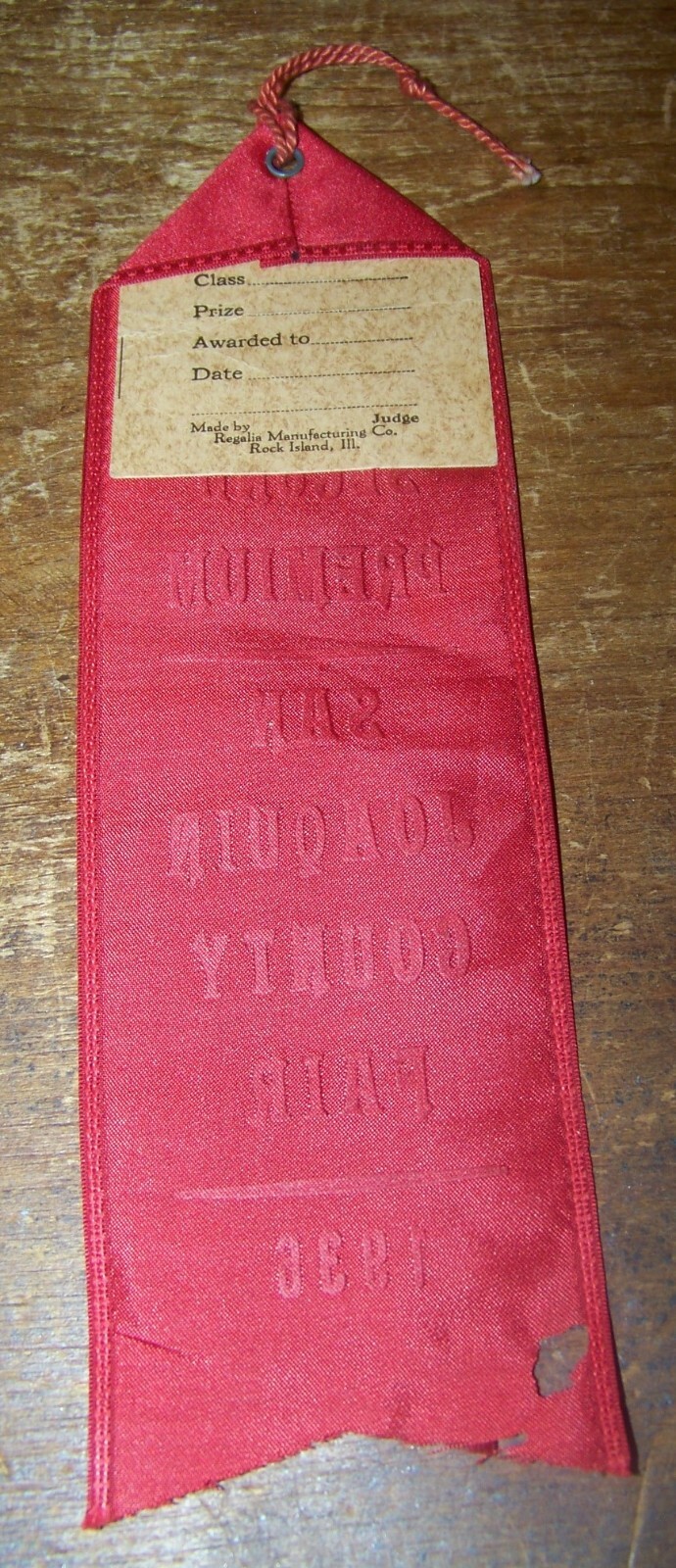 1936 SAN JOAQUIN COUNTY FAIR CA 2ND PREMIUM RIBBON AGRICULTURE FARM