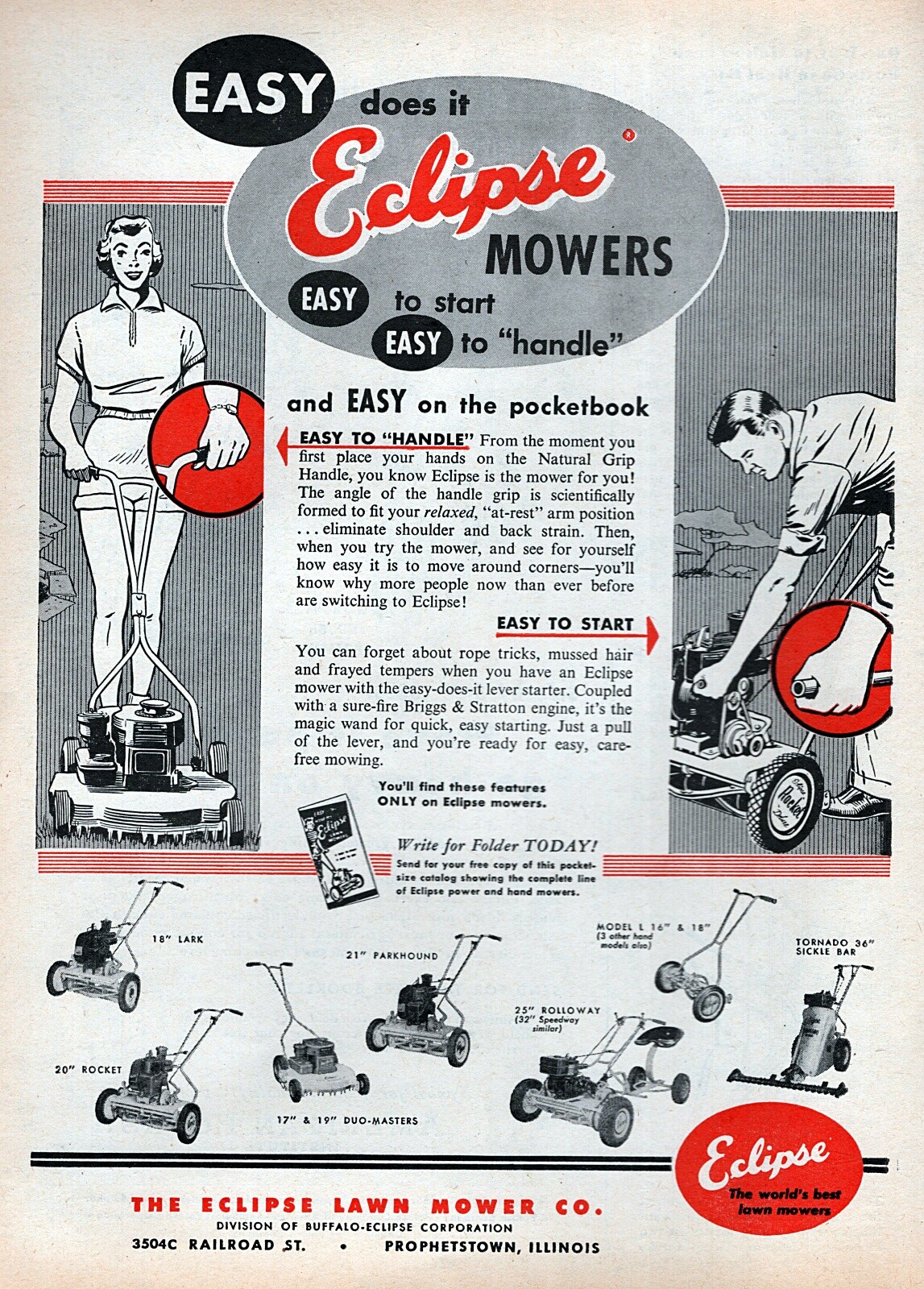 1955 Eclipse Lawn Mower Original Print Ad