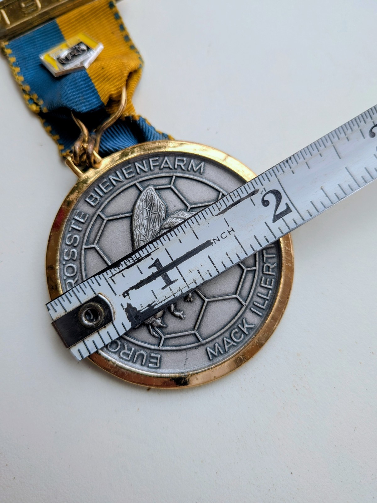 Vintage German Mack Illertissen beekeeping farm Commemorative Metal 1973 Ribbon