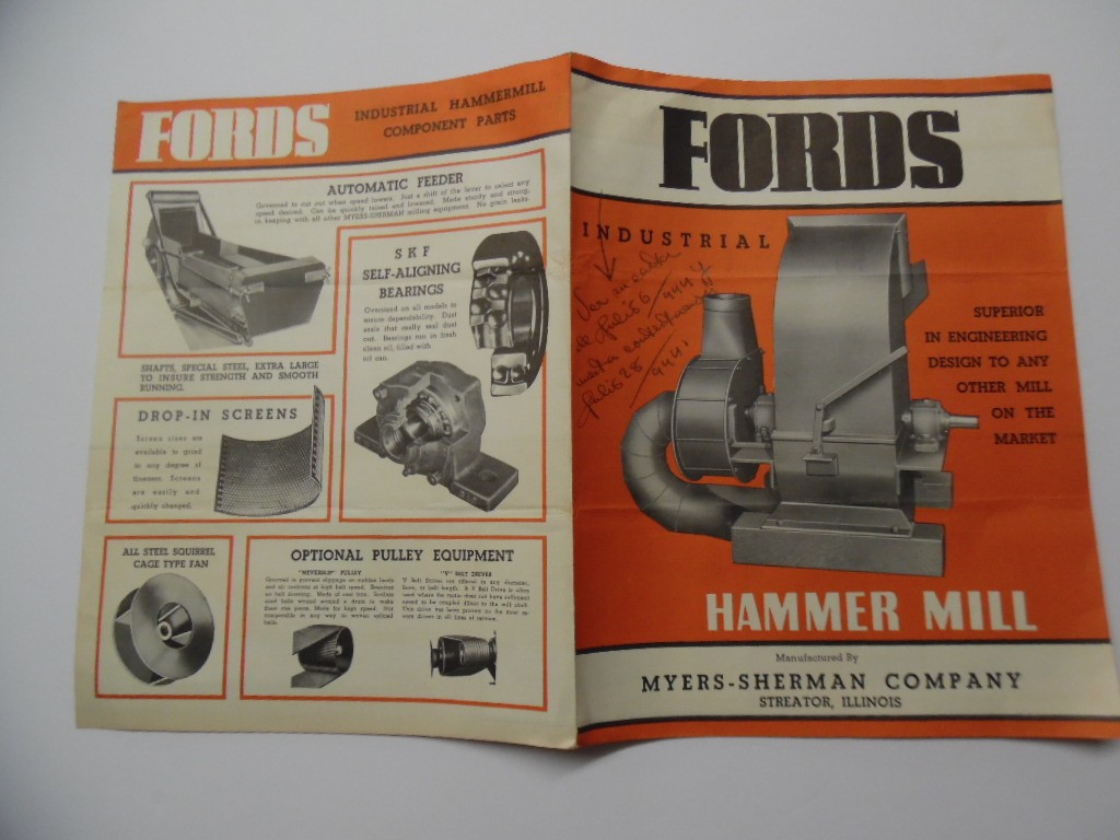 c.1940s Myers-Sherman Co Fords Industrial Hammer Mill Catalog Brochure Vintage