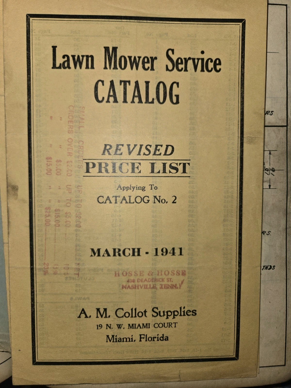 RARE AND OLD A.M COLLOT LAWN MOWER SERVICE AND PARTS CATALOG NO. 2 MIAMI FLORIDA