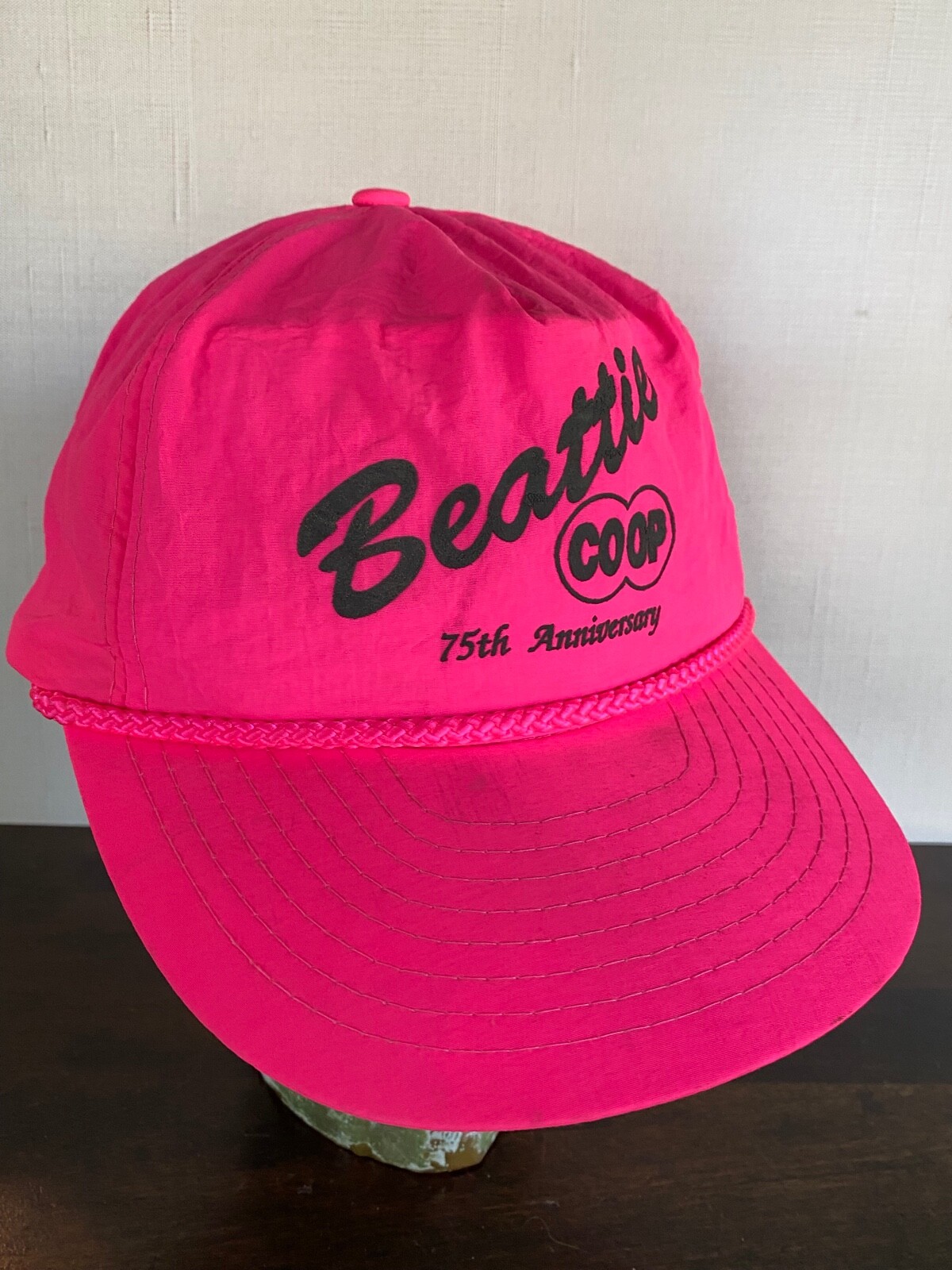 Vintage Beattie Kansas Co-Op Advertising Hat 75th Anniversary Neon Pink Farm Ag