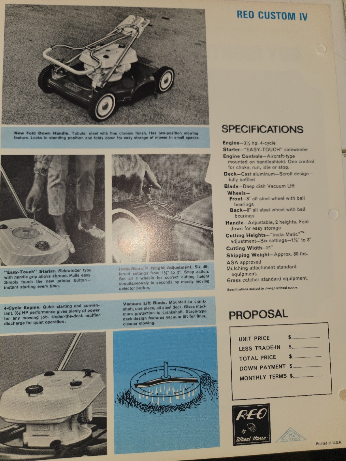 1960s REO CUSTOM IV DEALER AD WITH SPECIFICATIONS DOUBLE SIDED