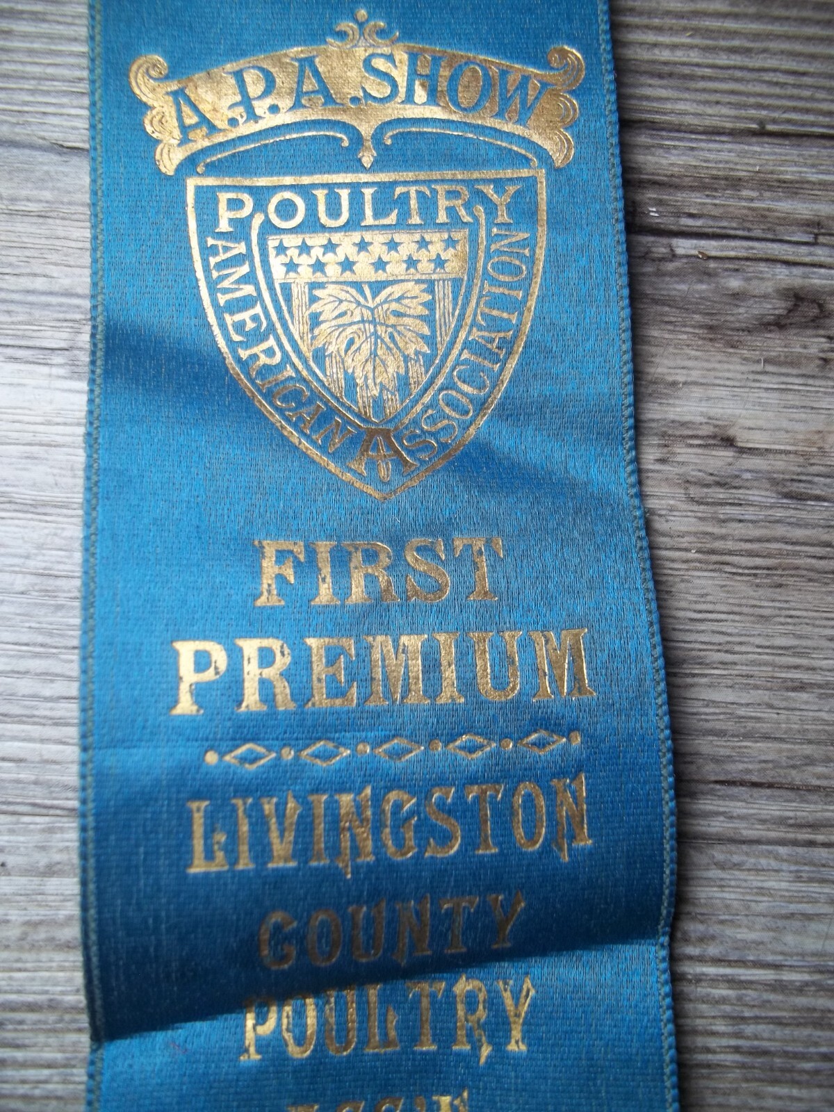 premium 1st place poultry ribbon Pontiac Il. 1918 A.P.A. show Z29