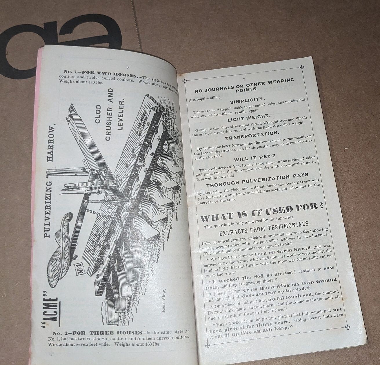 Acme Pulverizing Harrow Advertising Booklet 1880s Nash & Brothers Farm Equipment