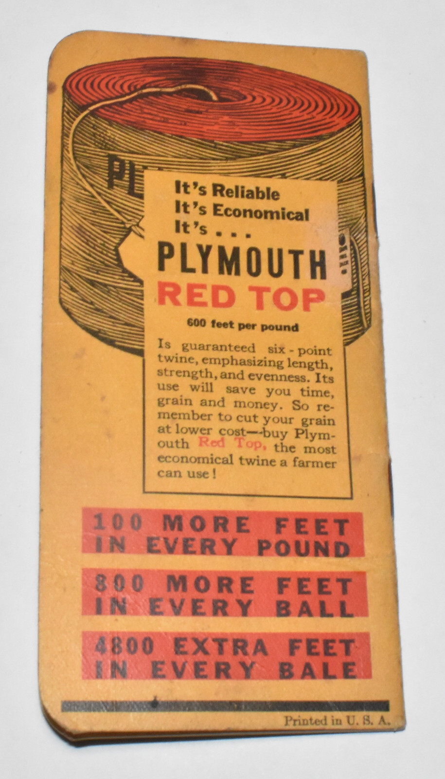Vintage Plymouth Binder Twine Advertising Pamphlet Pocket Notebook Ledger