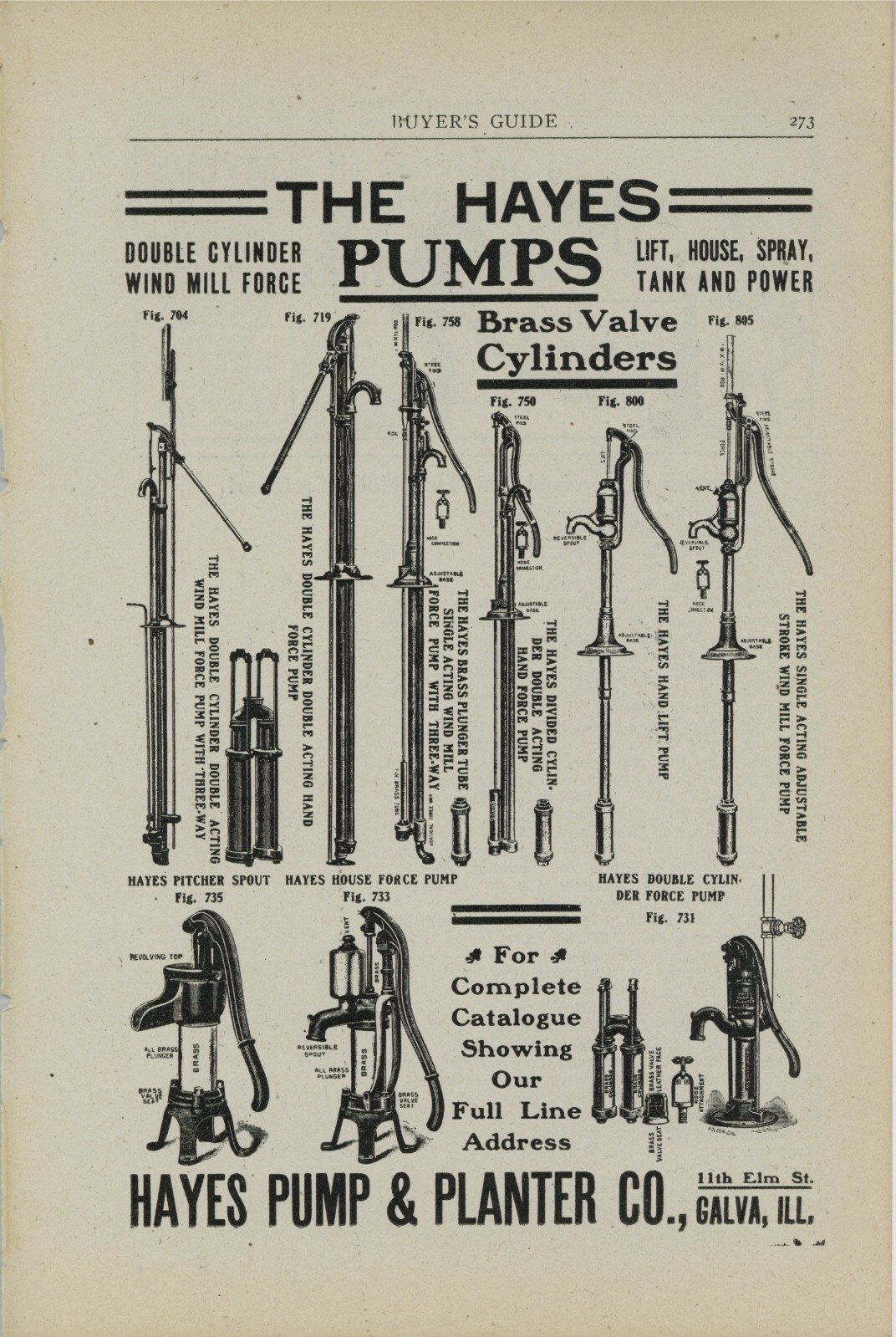 1905 Hayes Pump & Planter Co. Galva, Illinois Ad: REV is FE Myers Ashland, OhiO