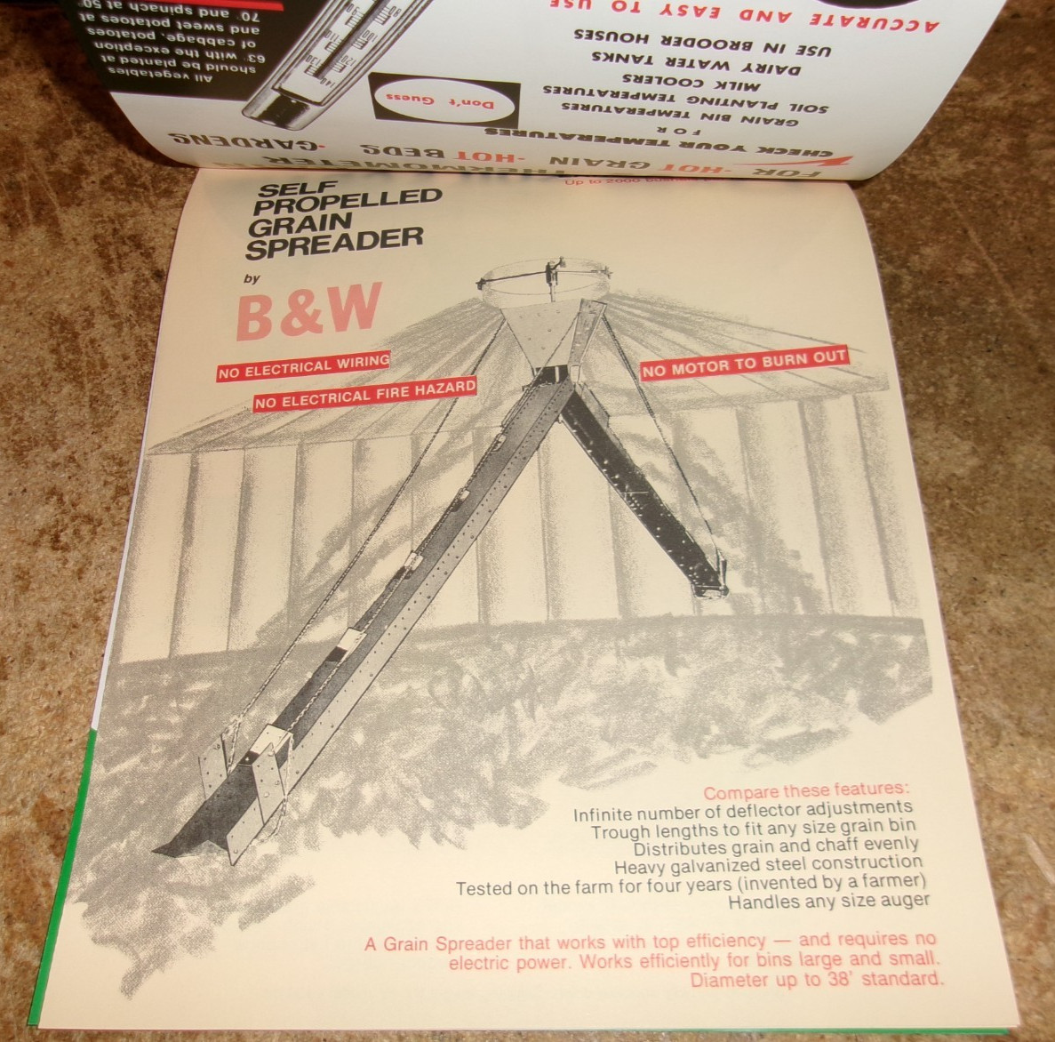 6-lot vintage B + W grain bin equipment one page brochures in nice shape used