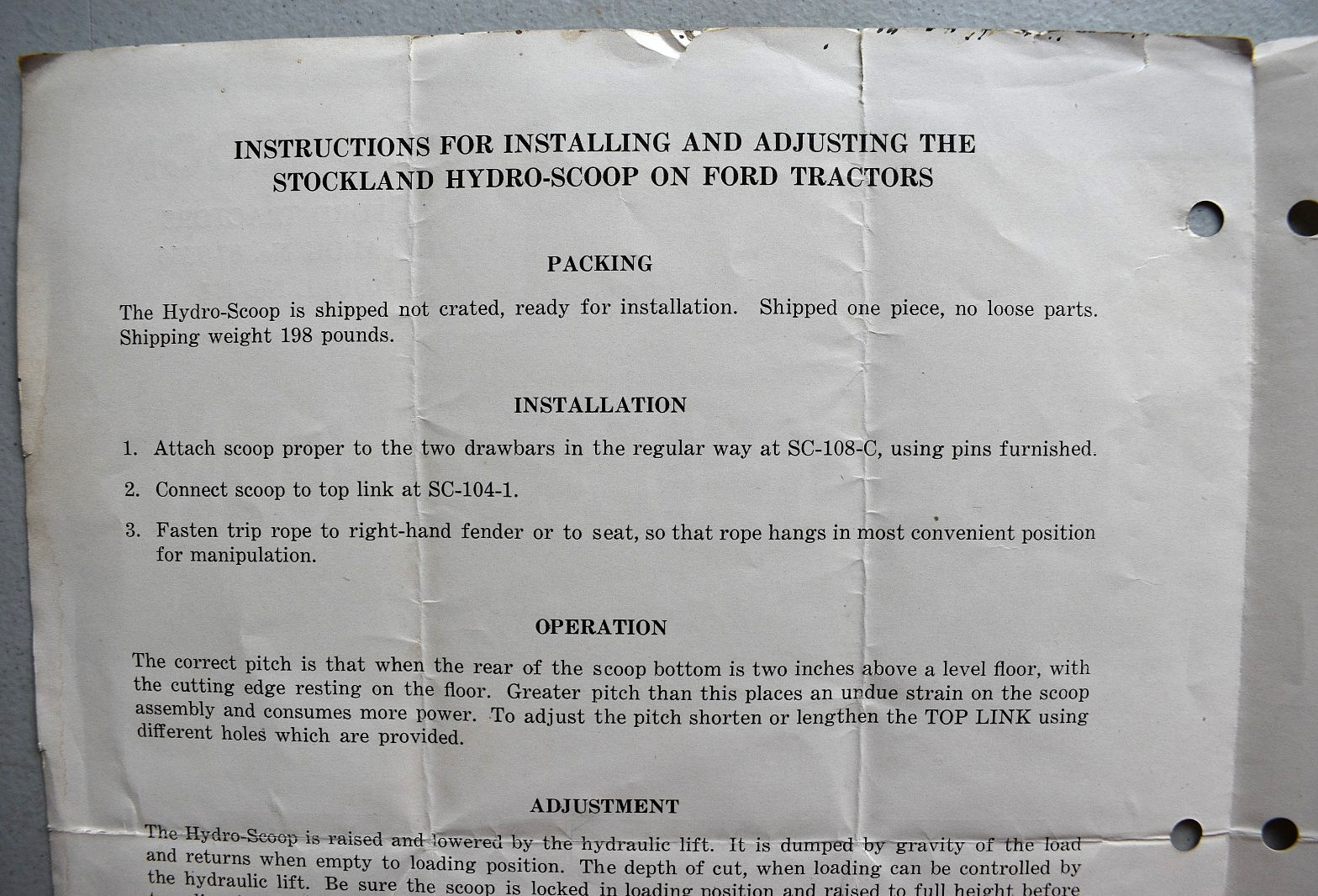 Hydro Scoop Ford Tractor 1950s Instructions & Repair Parts List Brochure Catalog
