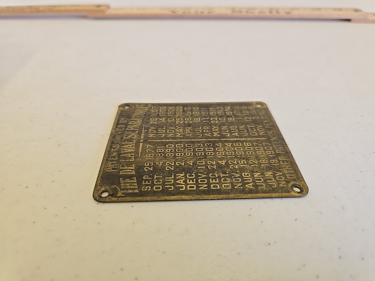 Antique De Laval Seperator Co Advertising 1915 Brass Patent List Badge Emblem