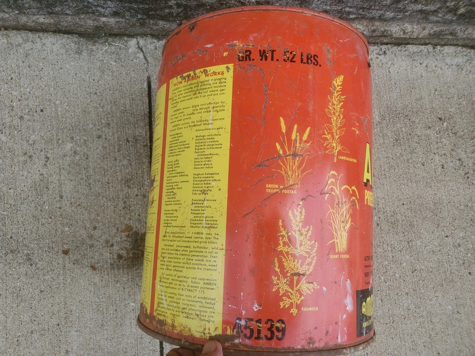 5 Gallon Metal Can Amiben Herbicide No Lid Soybean Weed Control Farm Decor #3