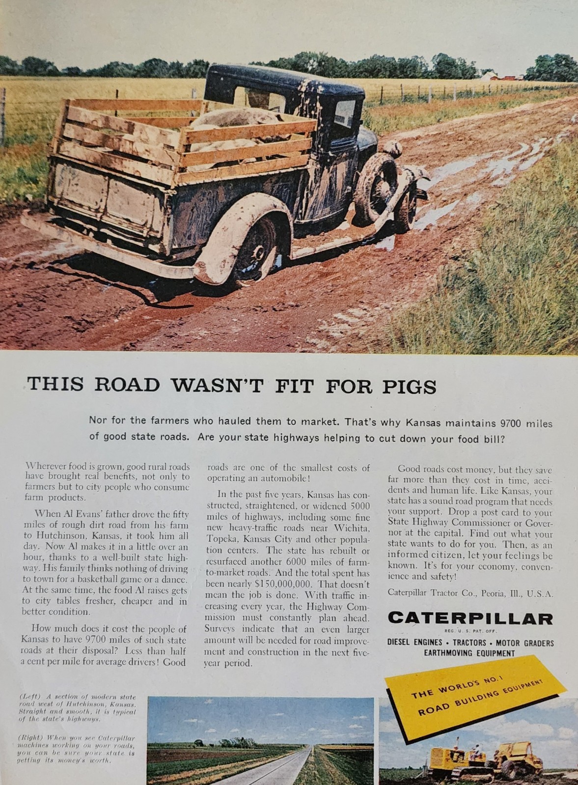 Caterpillar Tractor Picture Magazine Ad Original Vintage Wall Art Farm Truck