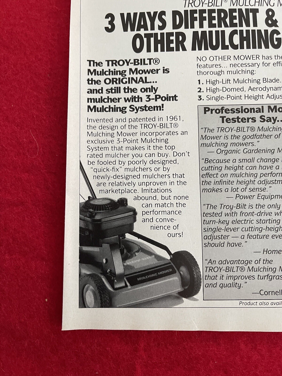 Vintage 1993 Troy Bilt Mulching Mower Print Ad